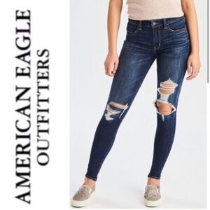 American Eagle AEO Jeans Women 0 Ripped Distressed Skinny Stretch Denim Blue